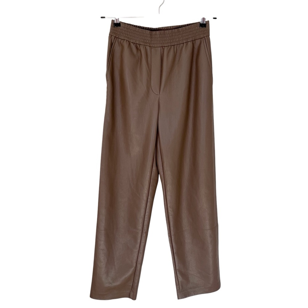 Wilfred Aritzia Desiree Faux Leather Pull On Relaxed Straight Leg Pant Taupe